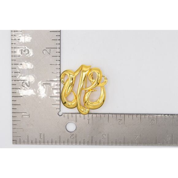 Monet Vintage Statement Pin Brooch Script Shiny Gold Abstract Signed 1980s BinAC - Picture 9 of 9